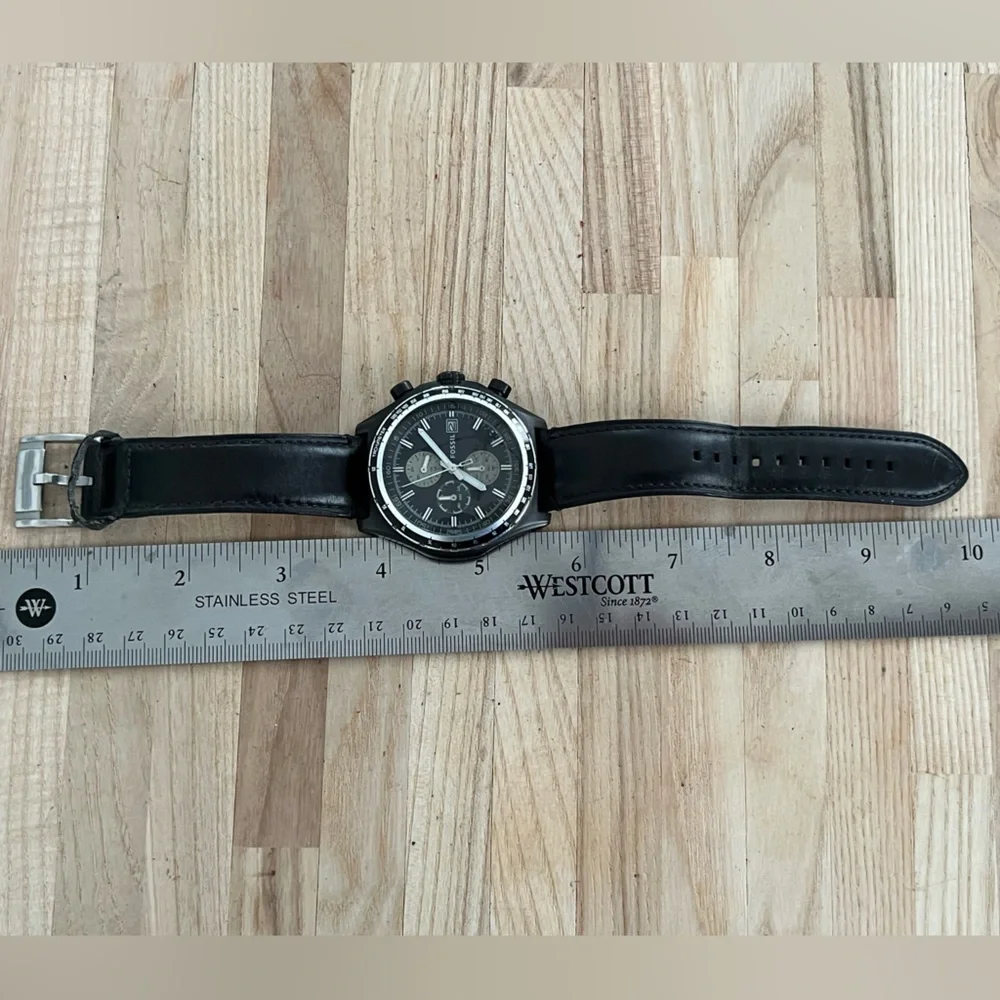 Fossil Men’s Watch Chronograph Black Leather Strap Black Dial Stainless Case